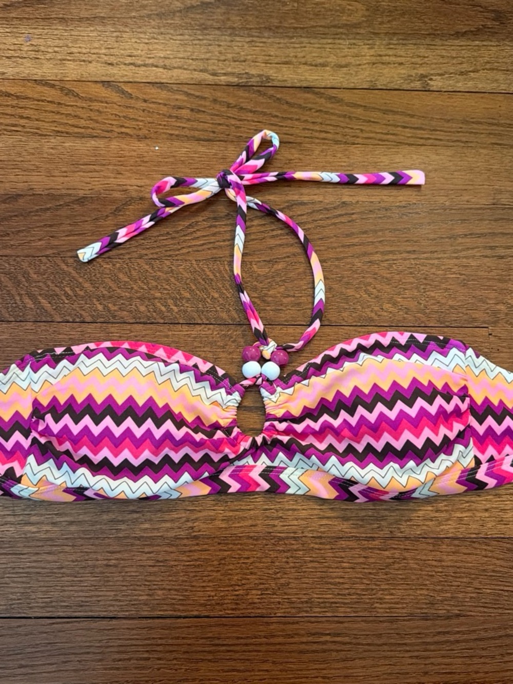 Pink Chevron Bandeau Bikini Top with Halter Tie